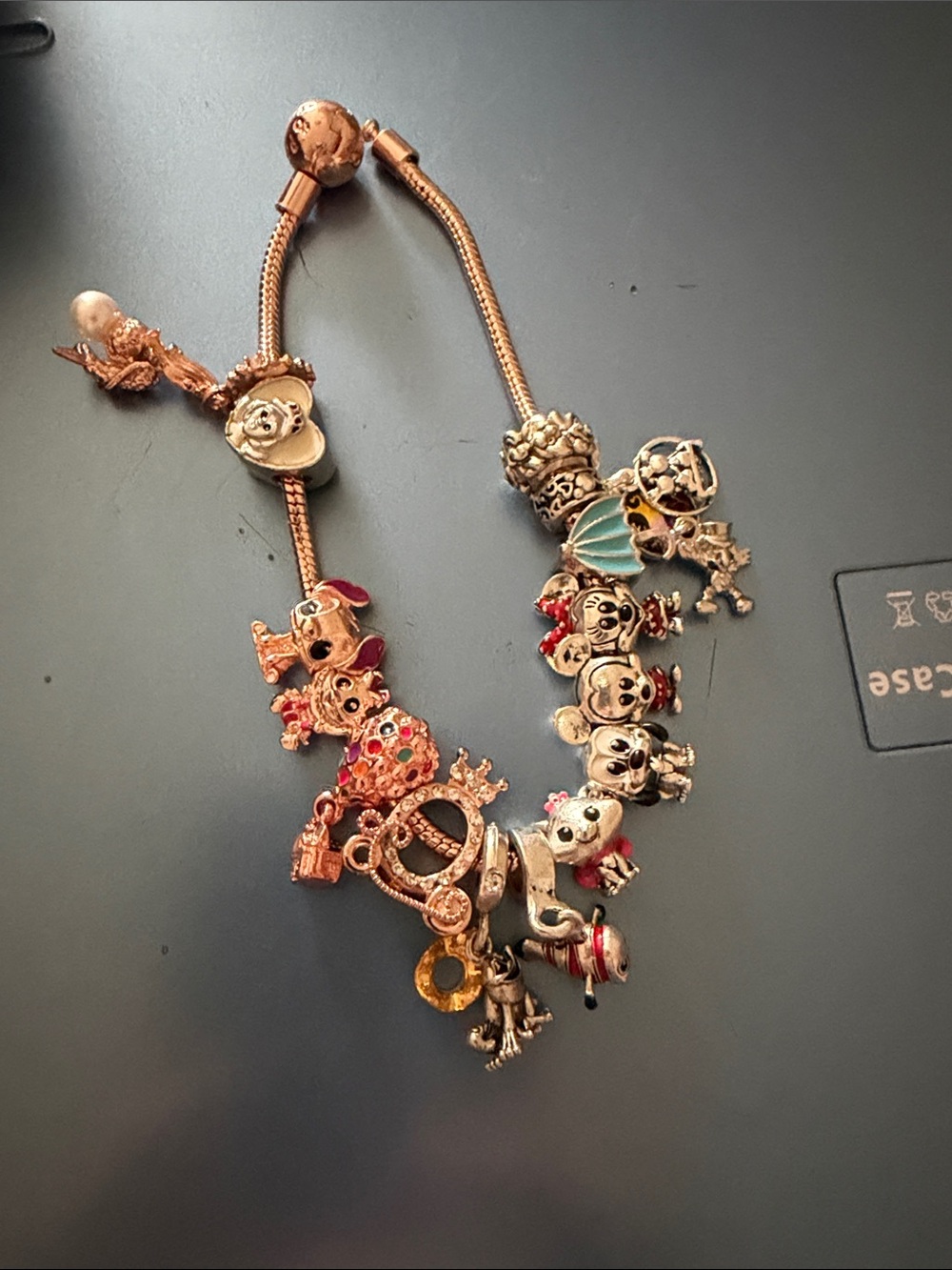 Rose Gold Charm Bracelet with 15 Disney Character charms